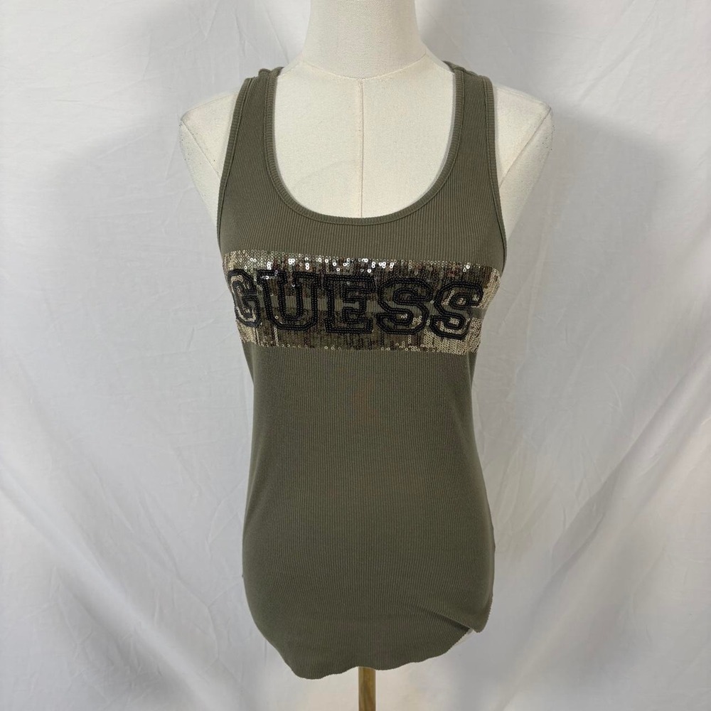 Guess green sequin tank top logo size small  y2k mcbling 2000s vtg